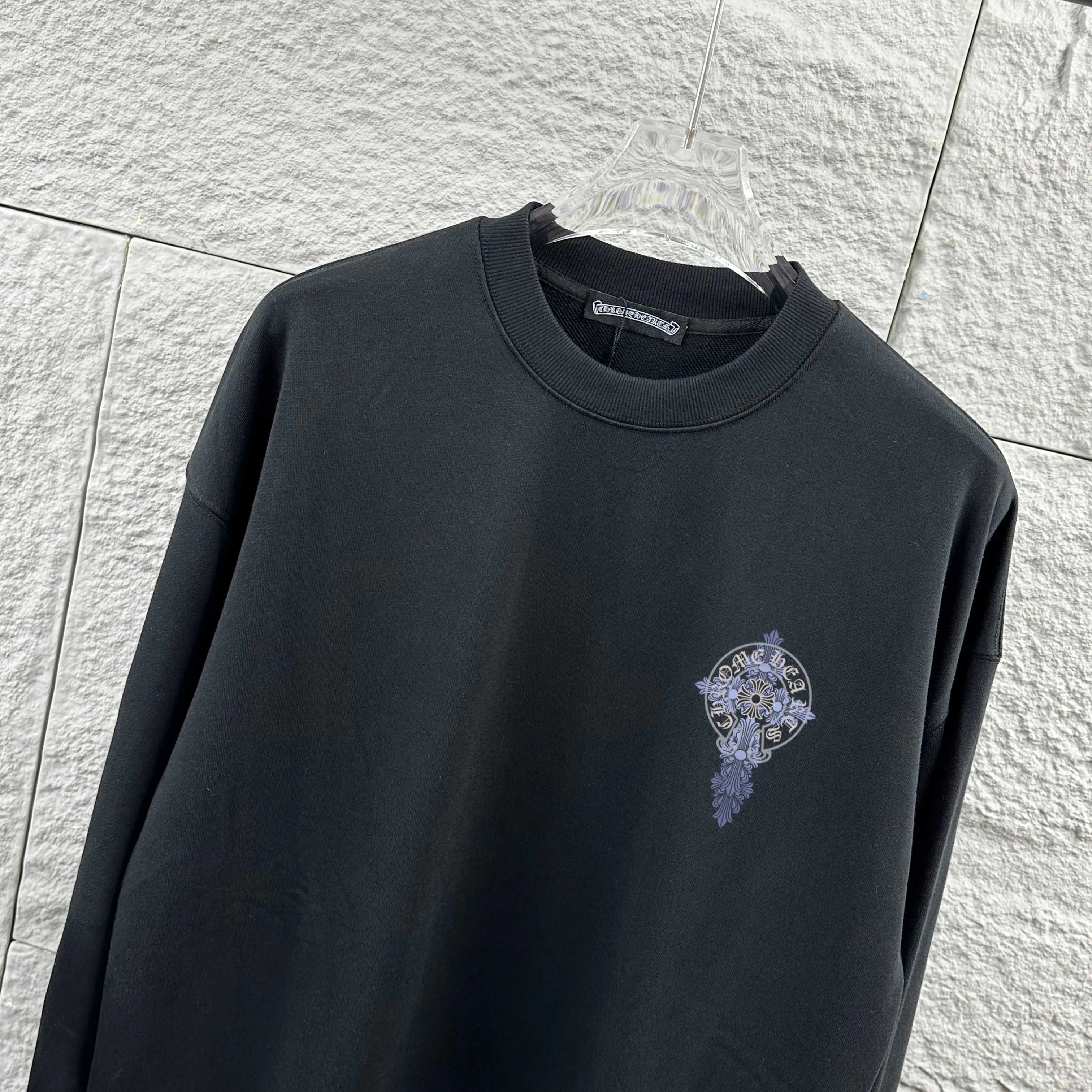 🅿️240 CH*Cro Heart*2025 early autumn and winter new style Classic horseshoe cross Sanskrit printing on the front and back, customized terry fabric Long-sleeved round neck pullover sweatshirt, same style for men and women Color: Black White Size: S (90-130 catties) M (120-150 catties) L (140-165 catties) XL (160-180 catties) XXL (180-210 pounds)
